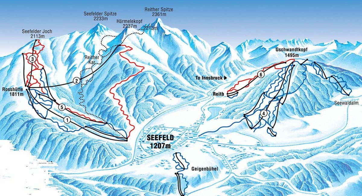 karta över seefeld, österrike
