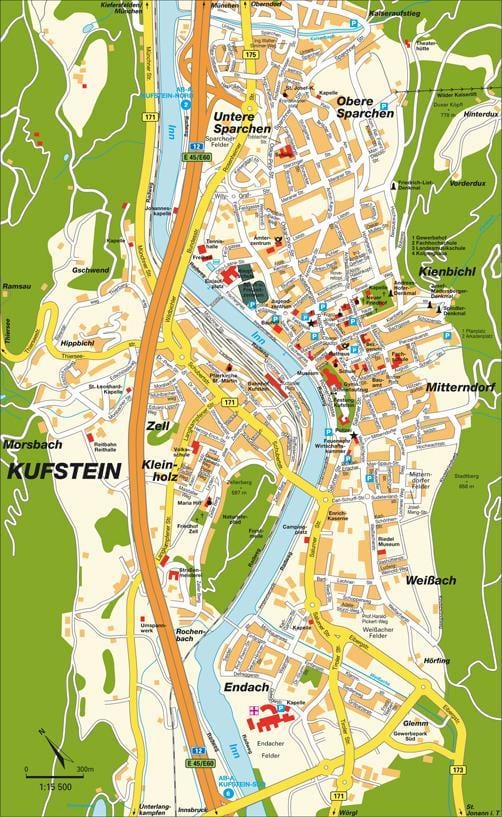 karta över kufstein, österrike