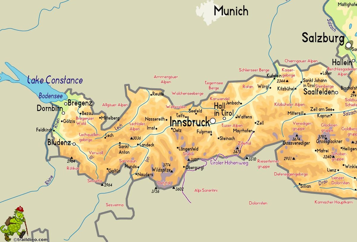 karta av mayrhofen i österrike