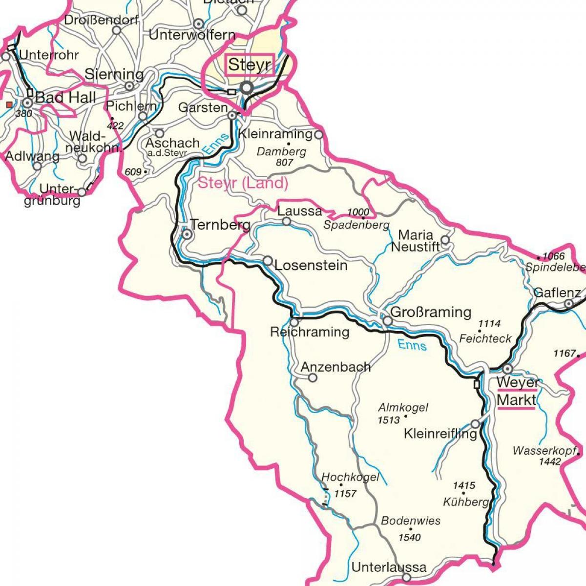 karta över steyr i österrike 
