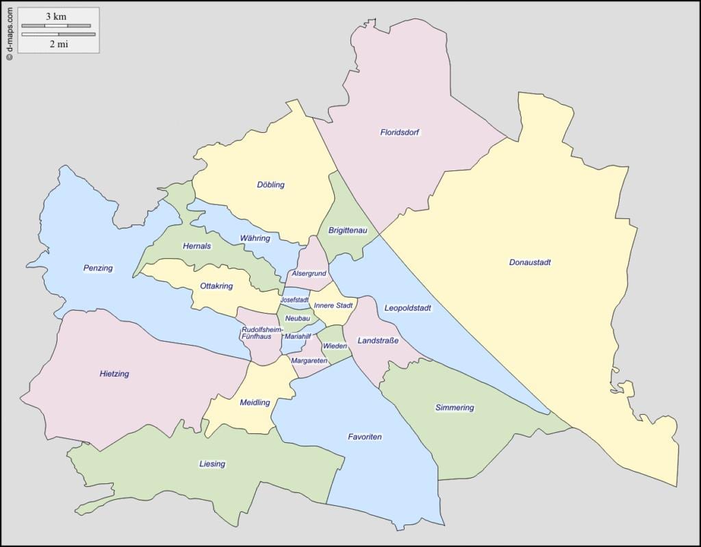 karta över wien österrike distriktet