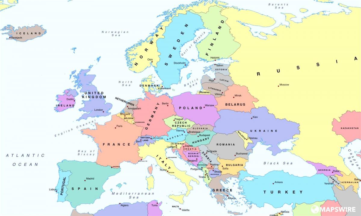 karta över europa som visar österrike