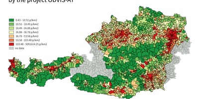 Österrike befolkningstäthet karta